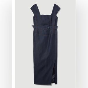 Karen Millen Denim Belted Split Detail Pencil Midi Dress size 12